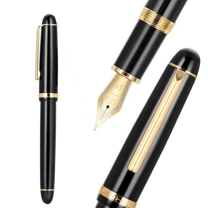 Jinhao X350 Black with Golden Clip Fountain Pen - Al Qalam
