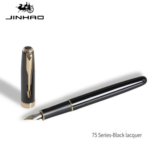 Jinhao 75 Metal Black Gold Fountain Pen - Al Qalam
