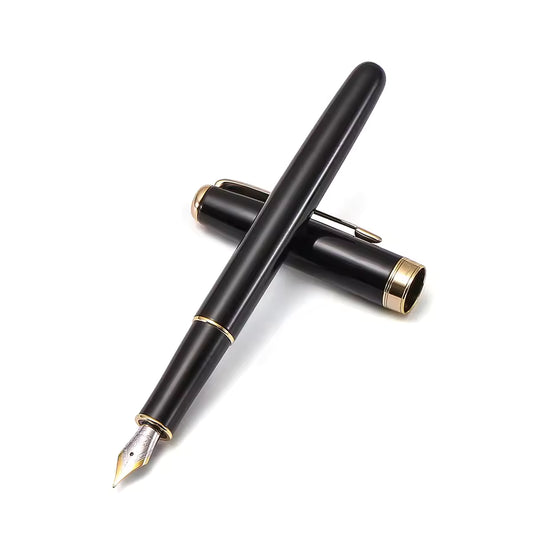 Jinhao 75 Metal Black Gold Fountain Pen - Al Qalam