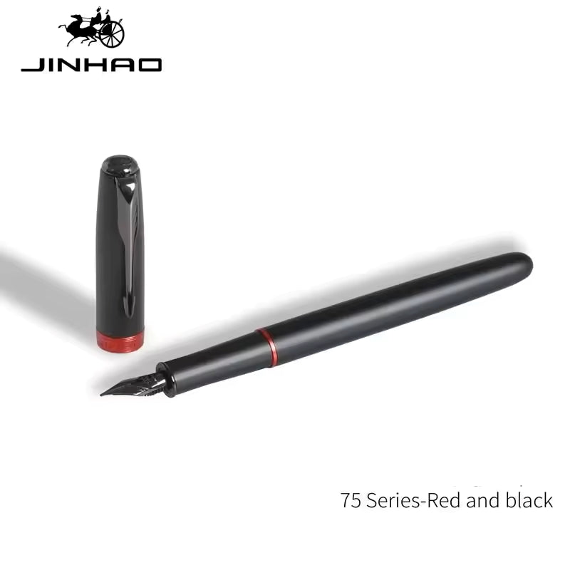 Jinhao 75 Metal Black Red Fountain Pen - Al Qalam