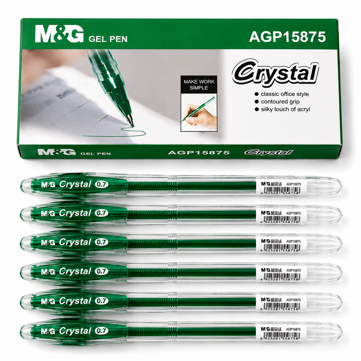M&G Crystal Gel Pen 0.7mm Green (12 Piece)
