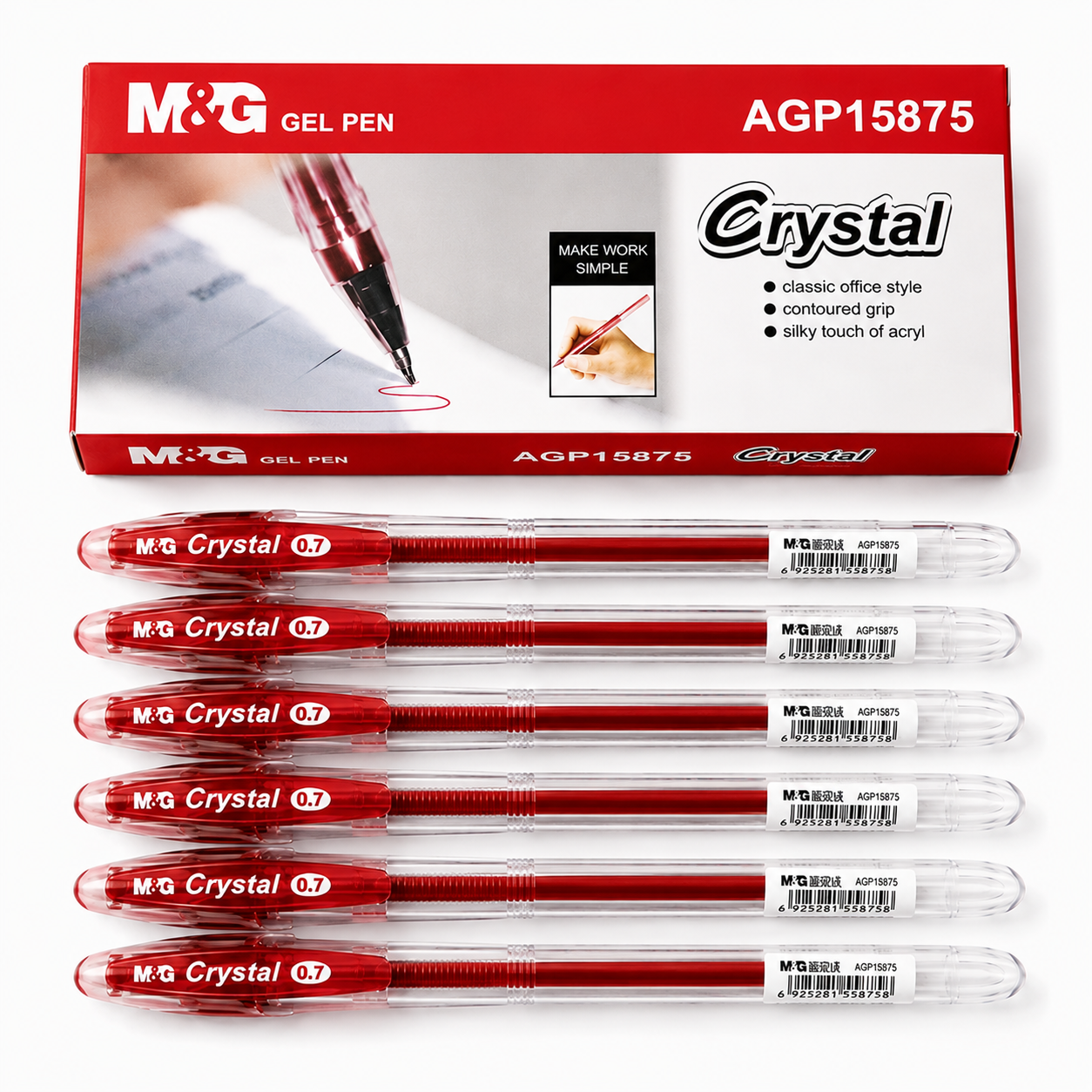 M&G Crystal Gel Pen 0.7mm Red (12 Piece)