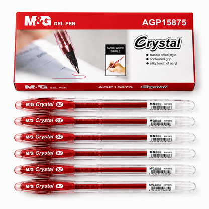 M&G Crystal Gel Pen 0.7mm Red (12 Piece)